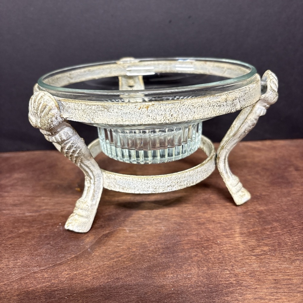 Elegant White Metal  Planter With Glass Bowl